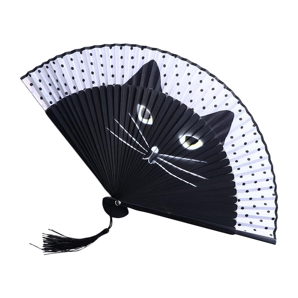 

Bamboo Skeleton Hand Chinese Style Folding Fan Ancient Style Traditional Craft Hand Fan Elegant with Tassel Hanfu Dance Fan чорний