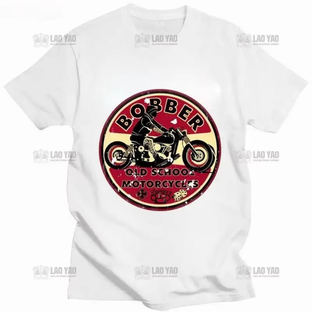 Cool Motorcycle Culture T Shirt Men  Bobber   Summer Short-sleev  T-shirts Streetwear Tee