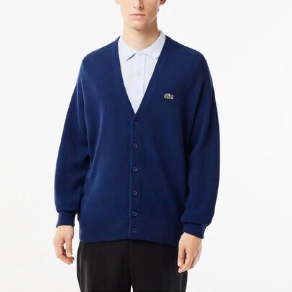 Used Popular sold-out item Lacoste LACOSTE Garter knit V-neck cardigan 100% wool