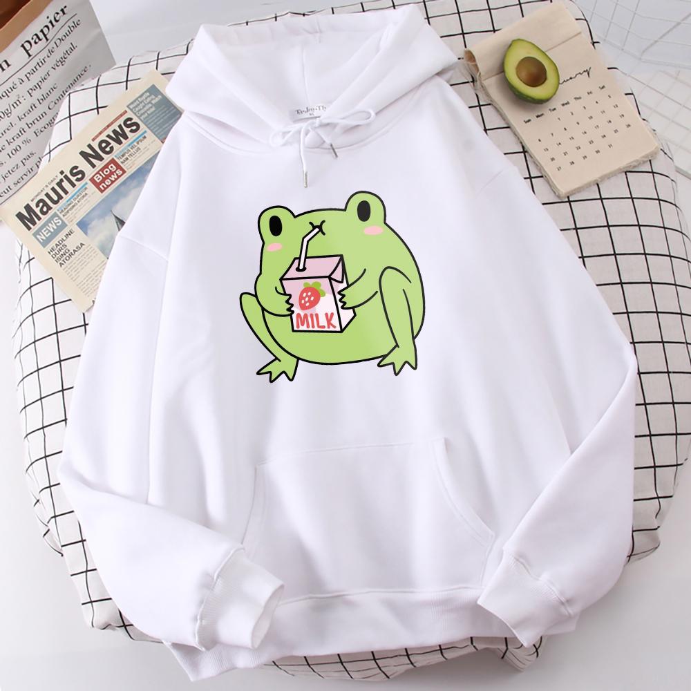 

Милая Лягушка Клубничное Молоко Металлическая Печать Мужская Толстовка Модная С Капюшоном Оверсайз Повседневная Худи Осень Флис Мягкая Уличная Одежда 2XL