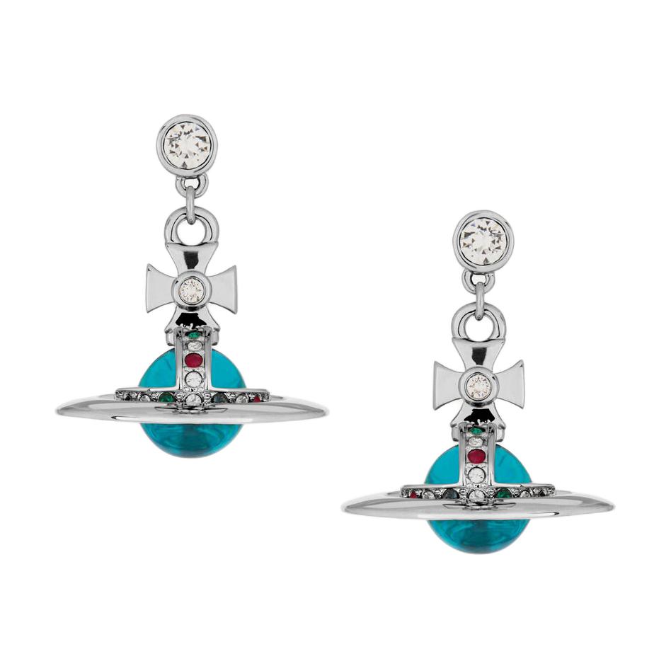 

Vivienne Westwood Tiny Saturn 3D Blue Sphere Pendant Earrings Unisex Earrings Silver 8053195460847 Box+Shopping Bag