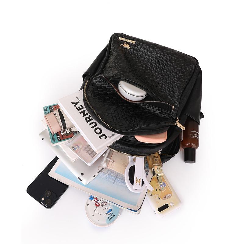 New Woven Soft Leather Texture Backpack Fashionable Versatile Large Capacity Travel Backpack Student Bag