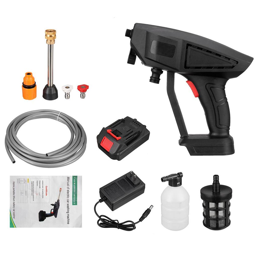 30BAR 120W Tragbare kabellose Hochdruck-Autowaschwasserpistole Haushaltswasserwaschreinigerpistole + Batterie