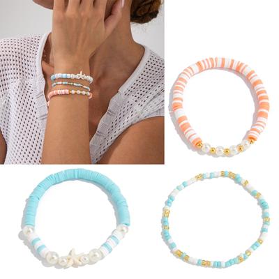 Multilayer Beach Style Handmade Beaded Bracelet With Starfish And Shell Charm For Stacking Multilayered Handchain