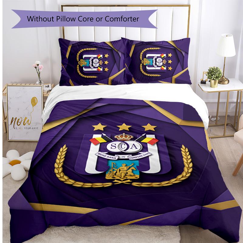 Set Lenzuola 3 Pezzi Stampato FC Anderlecht Traspirante Copripiumino con Federe Biancheria da Letto Decorativa per Camera da Letto Casa