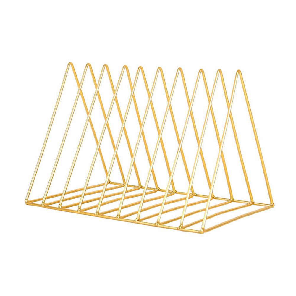 Multifunctional  Iron Triangle Desktop Bookshelf Books Magazines Rack Holder Gold