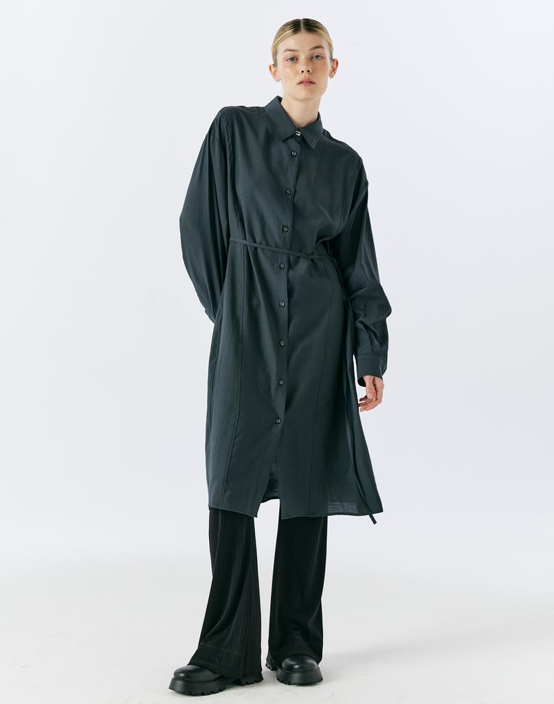 Editeom Ellipse Button Long Shirt - Charcoal