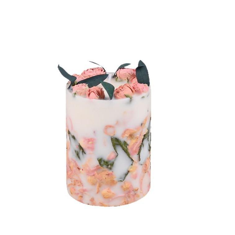 Ins Cylindrical Preserved Flower Dried Flower Rose Flower Embossed Scented Candle Soy Wax Ornament Gift Home Decoration