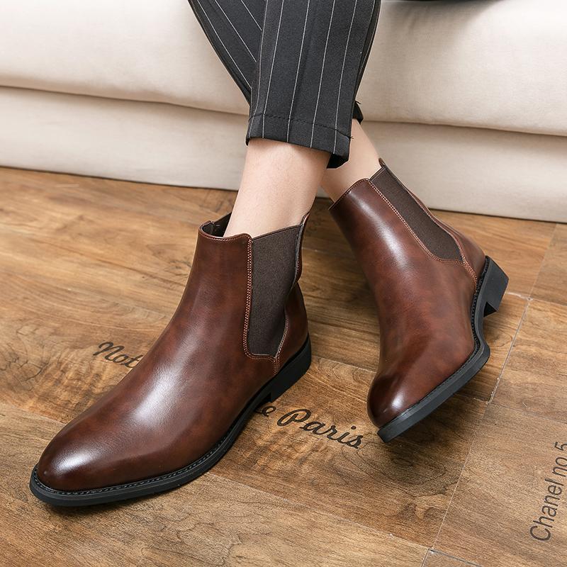 Fashion Luxury Boots Men Black Brown High Top One Foot Business Fashion Brand Chelsea Boots Size 38-48 Men Boots