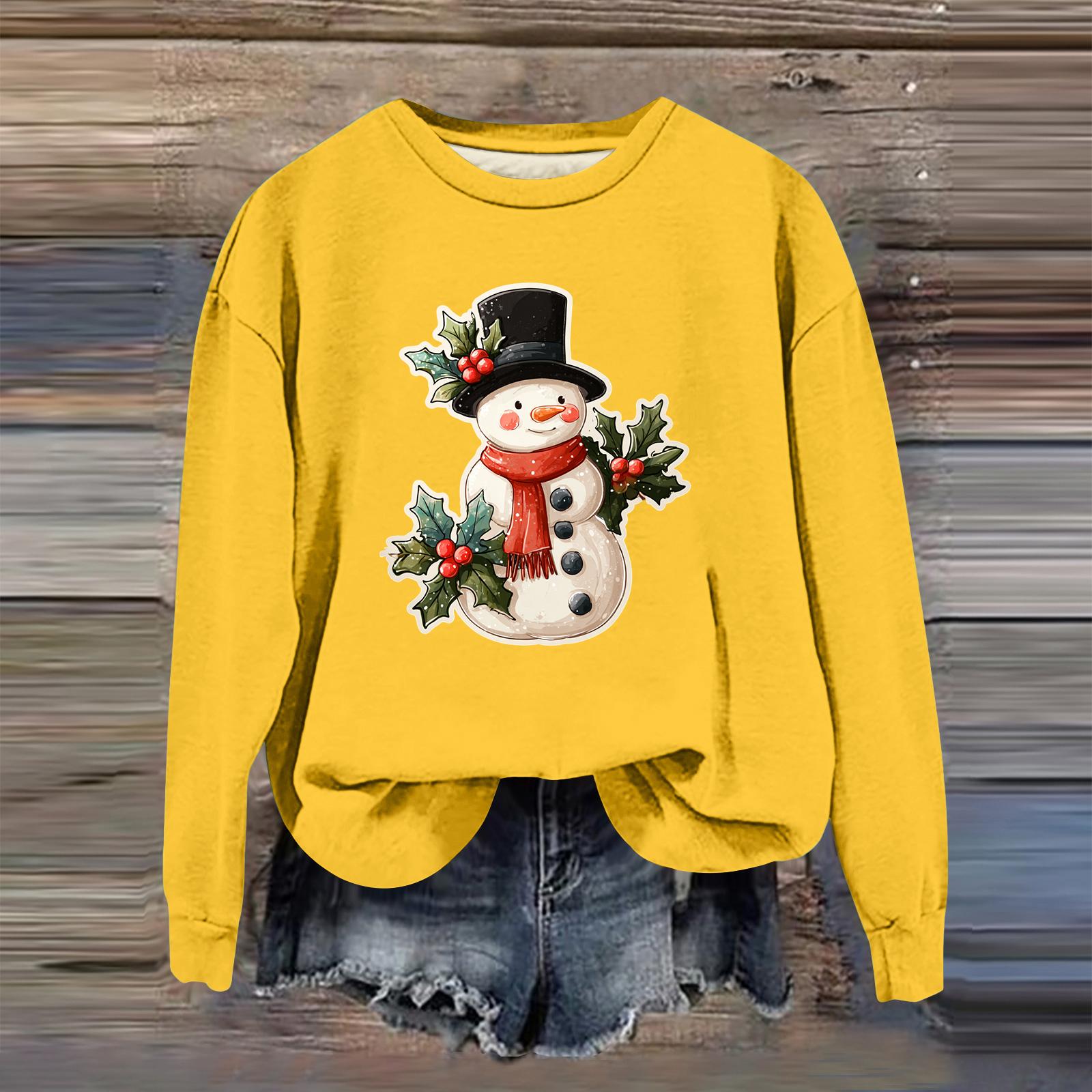 

Женский модный повседневный свитшот с длинным рукавом и свободного кроя с рождественским принтом XL жёлтый