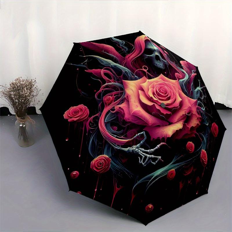 1pc Gothic Rose Automatic Opening and Closing Umbrella, Lightweight 3-Fold, With Cute Cartoon Characters, Suitable for Home, Outdoor and Daily Us