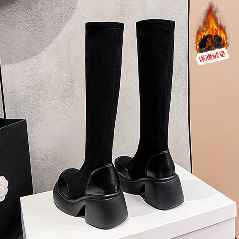 Suede knee boots children's autumn new models popular thick-soled tall thin boots women's spring and autumn boots