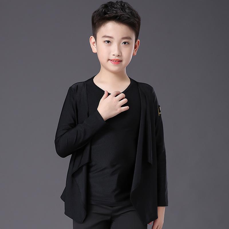Boys' Latin Dance Performance Tops: Long & Short Sleeve Training Wear for Summer & Autumn Competitions & Exams