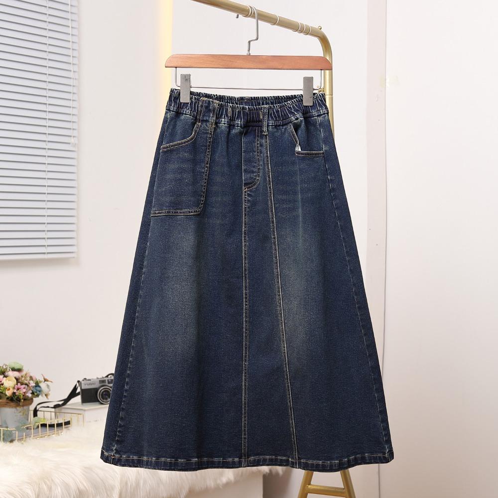 DIMANAF 2025 Autumn Winter Plus Size Women Skirts Elastic Waist Oversize Lady Long Skirts Denim Cotton Thick