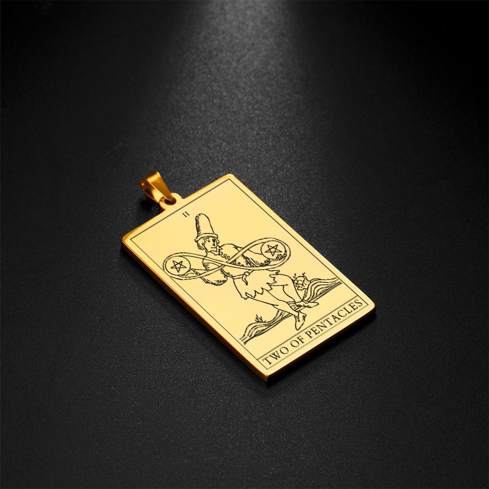 Dawapara Pentacles Tarot Card Pendant for Necklace Stainless Steel Golden Black Jewelry Accessories Charms Pendants