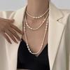 Dongdaemun Pearl Geometric Long Necklace French Retro Temperament Sweater Chain Niche Design Sense Necklace Wholesale Women