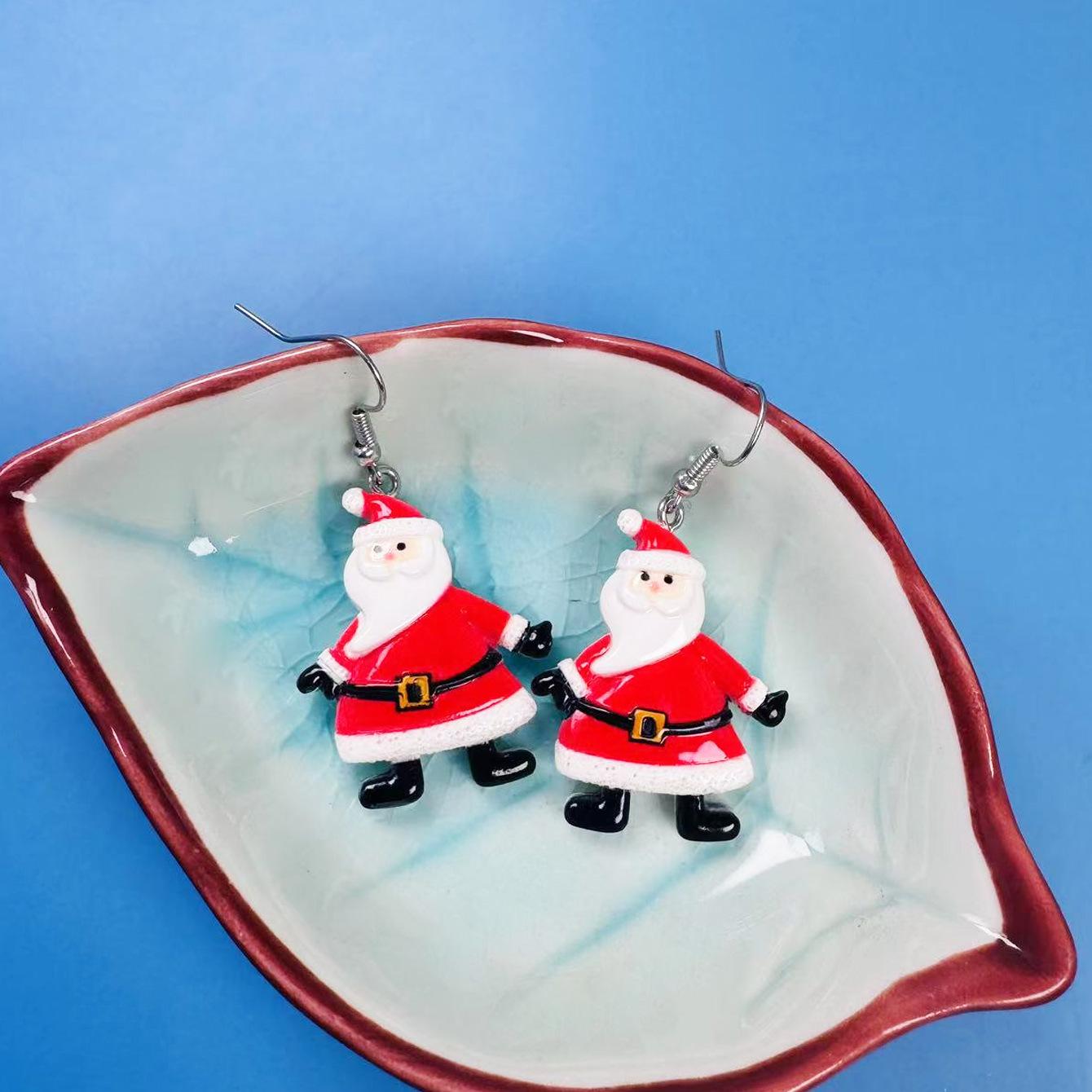 Christmas Earrings Cartoon Acrylic Santa Snowman Gift Christmas Tree Daily Holiday Party