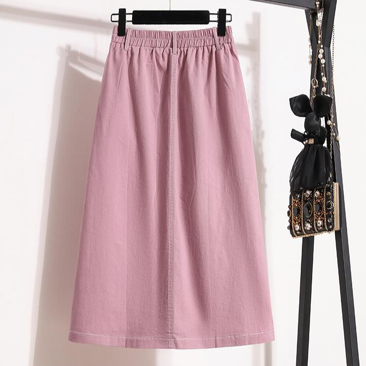 DIMANAF Nový letní styl Sukně nadměrných velikostí Jednobarevná Knoflíky Dámské Džínové A-line Vintage Základní Sukně 5XL Růžová