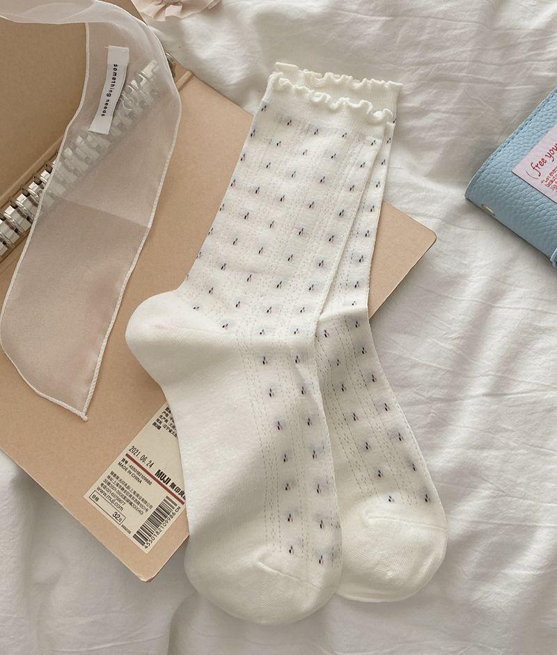 Sweet Lolita Girls Socks Summer Pure Cotton White Retro Thin Breathable Middle Tube Socks Polka Dot Loose Loose Ruffle Socks New 35-39