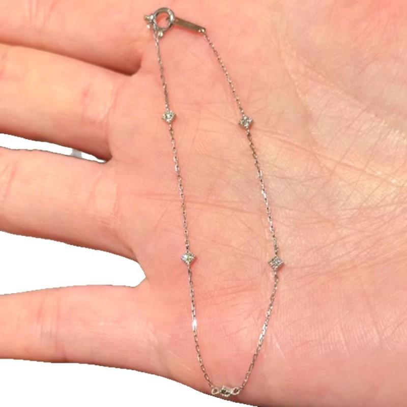 Minimalist Geometric Zirconia Square Chain Bracelet Women - Delicate Stackable Fine Jewelry In Gold Tone