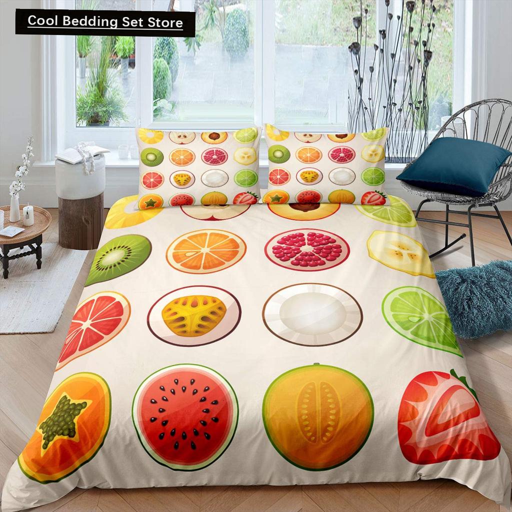 Lemon Fruit King Queen Duvet Cover Summer Cartoon Vegetable Plant Bedding Set for Kids Teens Adults Papaya Polyester Quilt Cover