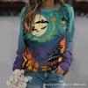 New Halloween Ladies Sweater 3D Digital Printing Pumpkin Bat Dark Pattern Crew Neck Long Sleeve Top