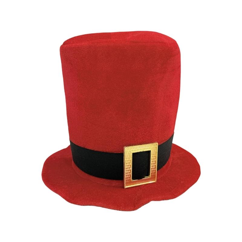 Velvet Christmas Tall Hat Fashion Buckle Belt Top Hat Festival Photography Hat for Formal Event Holiday Costume Headwear
