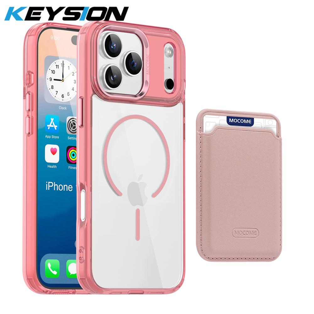 KEYSION Magnetic PU Card Holder Bag Phone Case for MagSafe for iPhone 17 Pro Max 17 Air Transparent TPU+PC Shockproof Back Cover