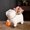 Ceramic Animal Plant Pot Cute Kitty Flowerpot with Drainage Hole Decorative Sheep Pig Planter for Succulents Home Room Office Desk Decor