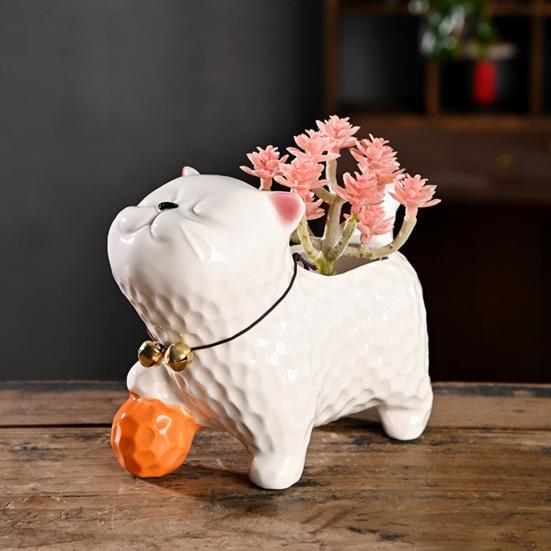Ceramic Animal Plant Pot Cute Kitty Flowerpot with Drainage Hole Decorative Sheep Pig Planter for Succulents Home Room Office Desk Decor