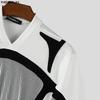 INCERUN Men T-Shirts V Collar Short Sleeve Netyarn Patchwork Casual Tops