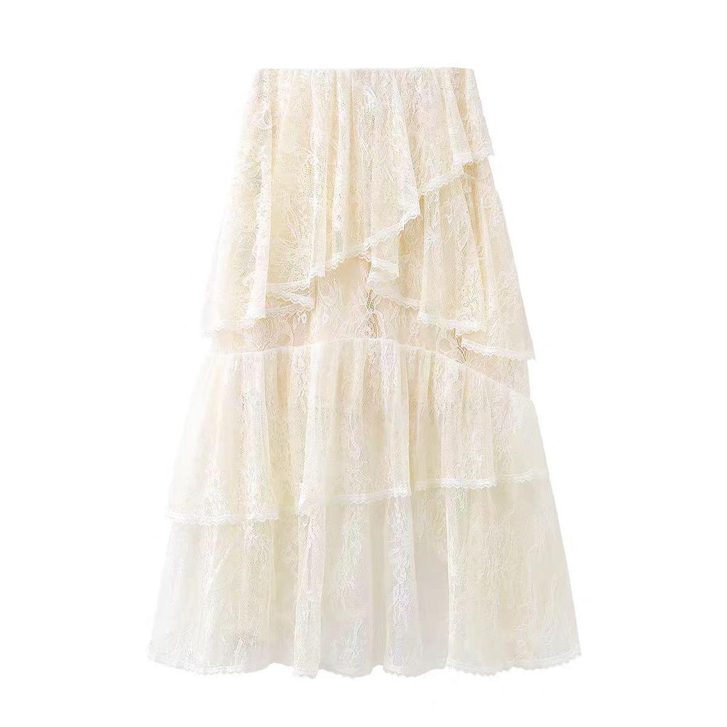 Spring 2026 Sweet Style High-Waist Lace Layered A-Line Skirt