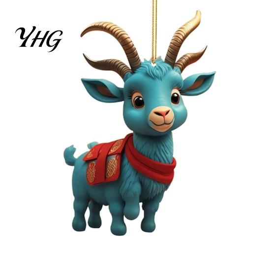 National Trend Home Decor 2D Acrylic Goat Christmas Hanging Ornament, 3.15 Inch Farm Animal Xmas Tree Lightweight Crafts Decoration for Car Rear View