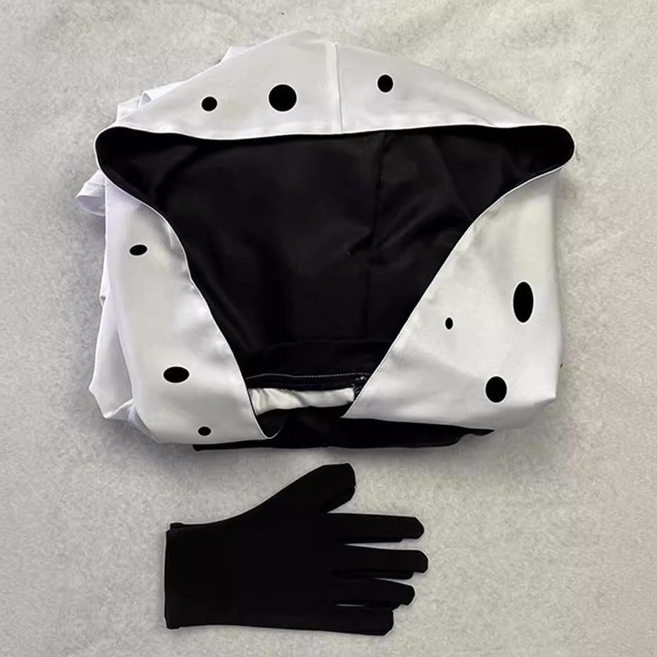 101 Dalmatians Cruella De Vil Black & White Spotted Dress Costume for Stage Performance