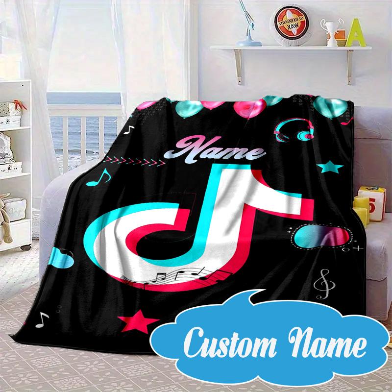 Custom Name Music Tik Celebration Blanket bed sofa Blanket Flannel Blanket for Camping, Hiking, Picnic Essentials,gift for Fan family