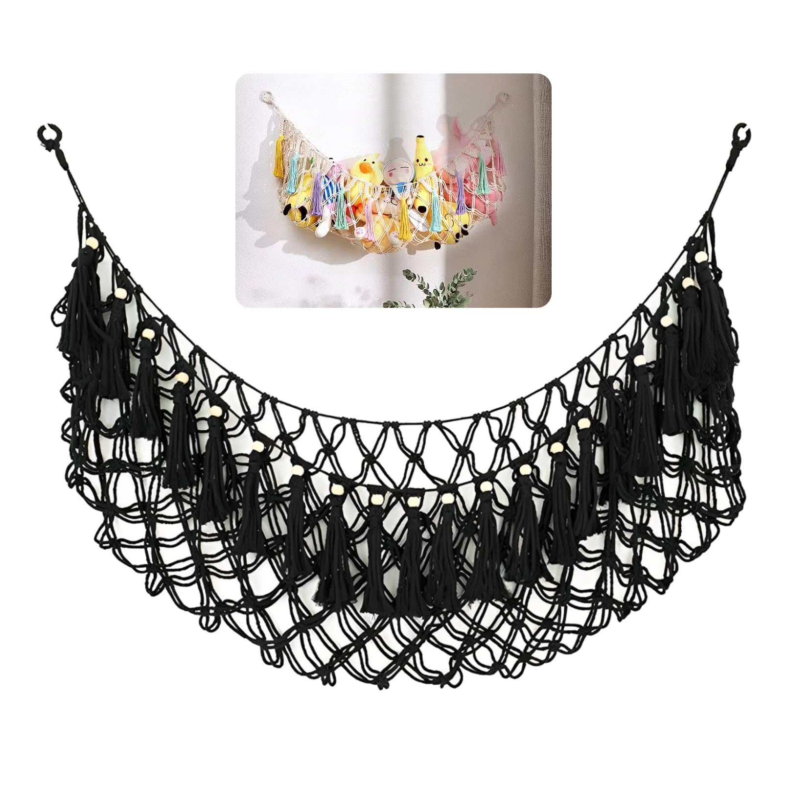 heizi Подвесная гамак-сетка для хранения мягких игрушек, Сшитый, Подвесной, Настенный, Гамак-сетка для хранения плюшевых игрушек (черный)