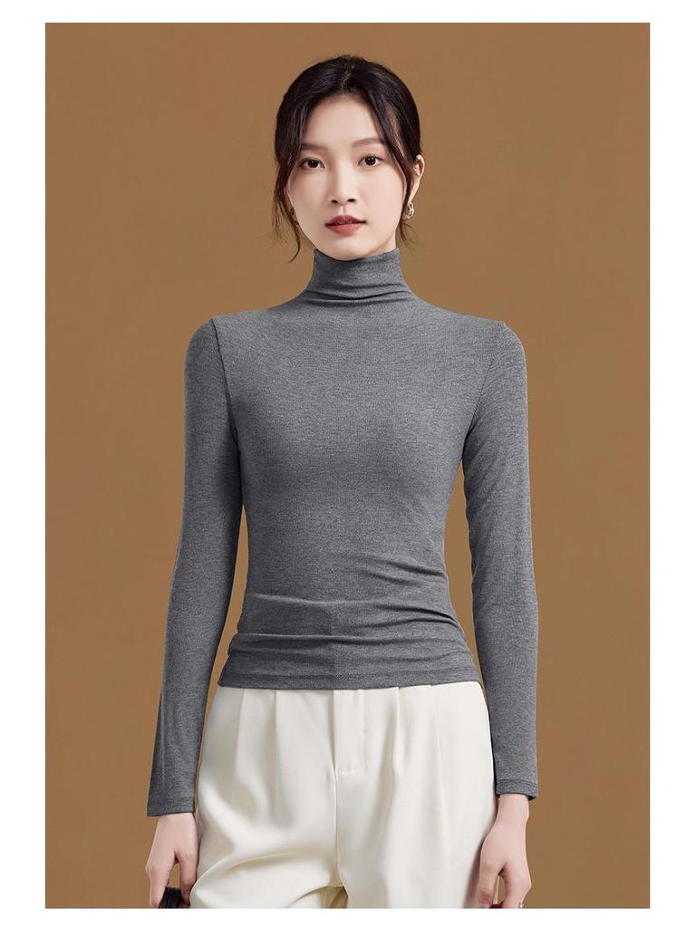 Women's High-Neck Slim-Fit Long-Sleeved Top: Stylish & Comfortable for Spring/Autumn.