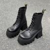 Fashion Women's Fashion Chunky Single Boots Autumn New Round Head Front Strap Thick Sole Anti-slip Wear-resistant Short Boots