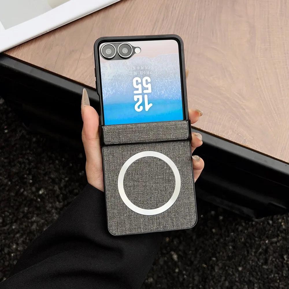 With Glass Protective Film Magsafe Magnetic Wireless Charging Case For Samsung Galaxy Z Flip 7 Flip6 Flip5 Cloth Full Cover