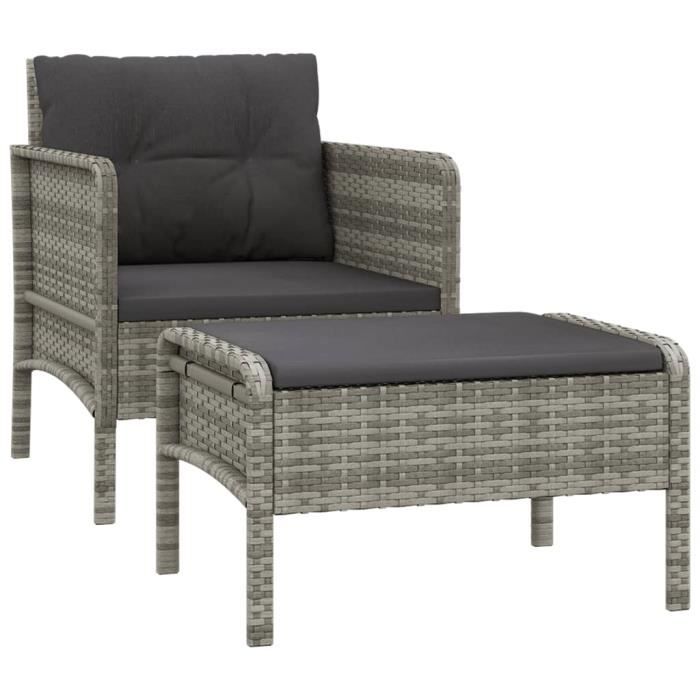 VidaXL Salon de jardin 2 pcs avec coussins Gris Résine tressée 319679