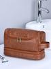 Men Double Layer Travel Toiletry Bag With Waterproof Pu Material For Business And Outdoor Use