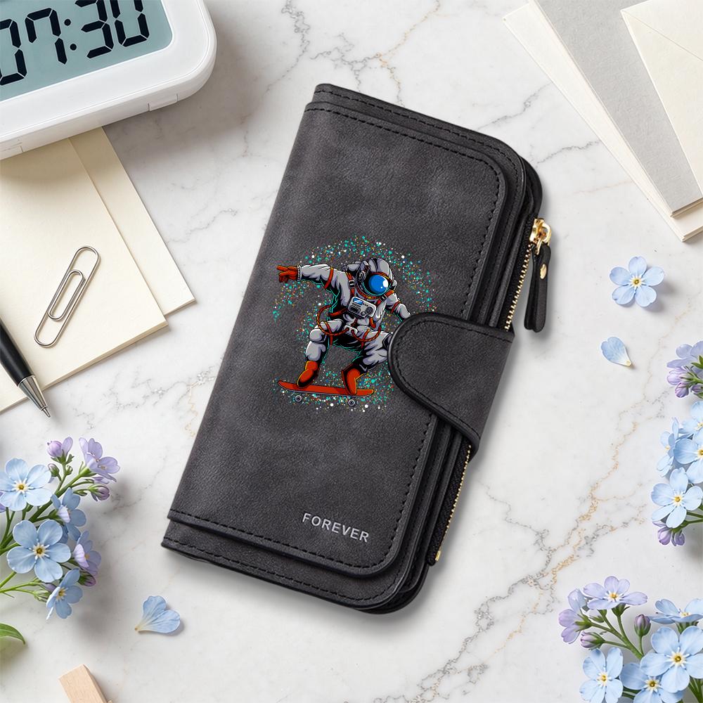 Fashion Astronaut Print Long Wallet Casual Portable Multi Slot Purse for Daily Use