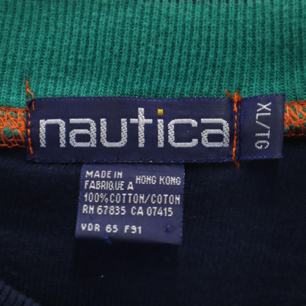 Nautica 90er Jahre Old Border Muster Langarm Mock Neck Sweatshirt XL Herren Gebraucht