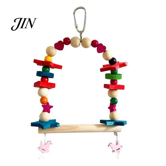 Bird Swing Toy Hanging Parrot Toy, Wooden Perch Stand for Cage, Wood Beads Blocks Chew Parakeet Cockatiel Budgie Macaws
