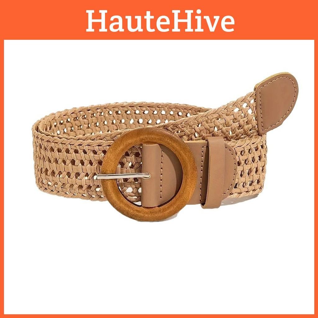 Bohemian Cotton Woven Linen Belt With Round Buckle For Women Dress Accessories