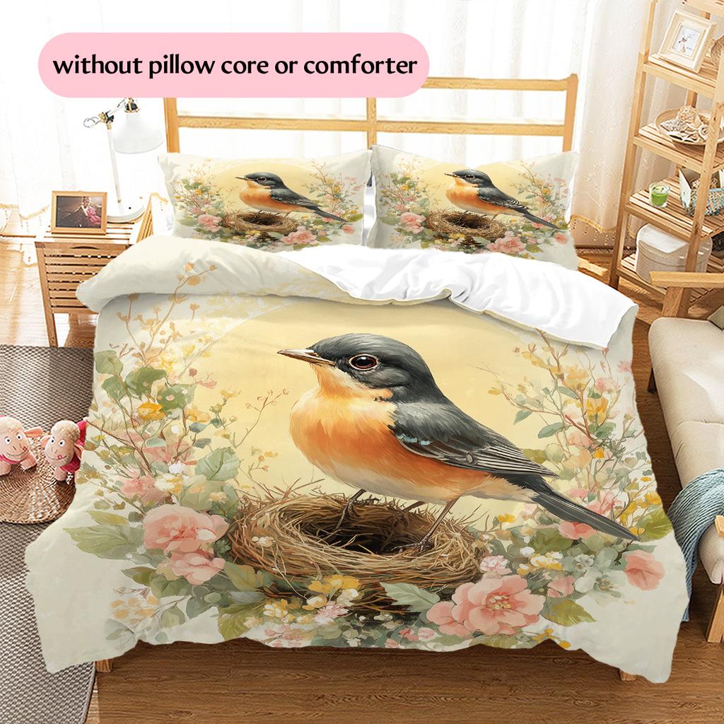 Flower Bird Pattern Bedding Quilt Set  Home Decoration  Gift (1 * duvet cover + 2 * pillowcase  without core)