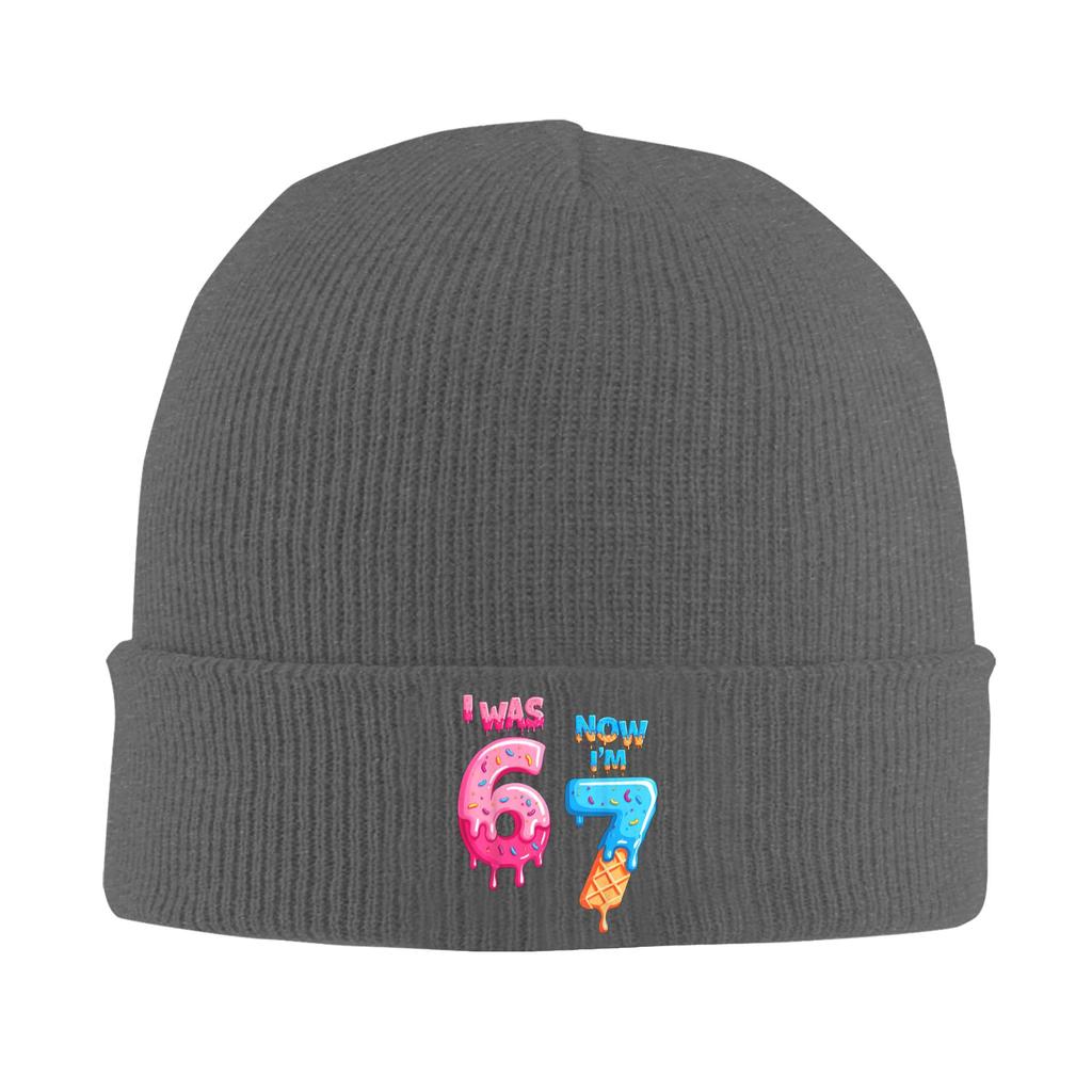 Funny 7 Year Old Birthday i was 6 Now Im 7 6 7 Beanie Hats Knit Hat Adult Unisex Street Warm Soft Caps Winter Kpop Bonnet Hats