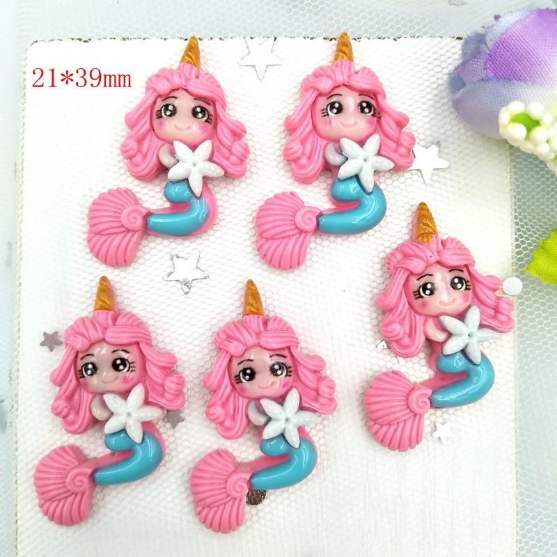 10Pcs/Lot New Kawaii Flatback Resin Unicorn Mermaid Princess Cabochons Accessories Simulated Polymer Clay Cartoon  Girls