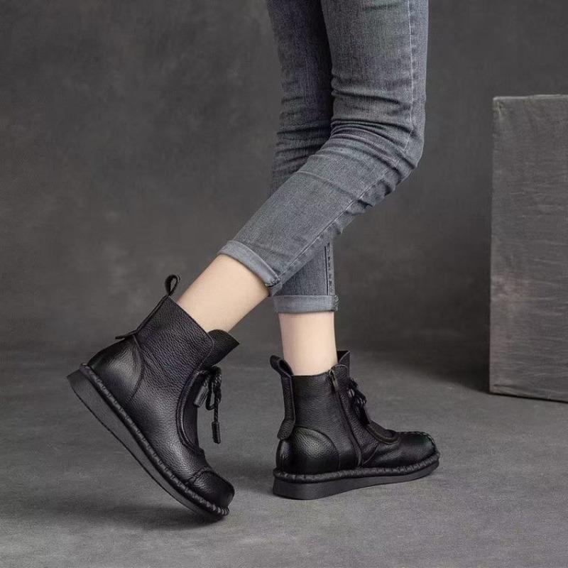 Autumn and Winter New Retro Boots Fleece Thickened Cotton Boots Women's Soft-soled Soft-faced Casual Women's Short Boots
