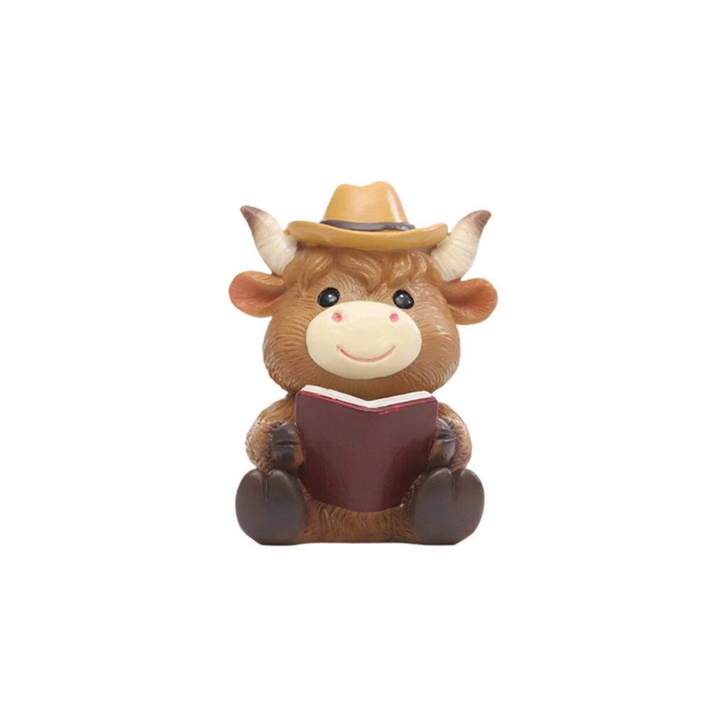 Cow Desk Figurine - Cute Resin Cow Sculpture, Adorable Home & Decor For Desk, Shelf, Or Stress